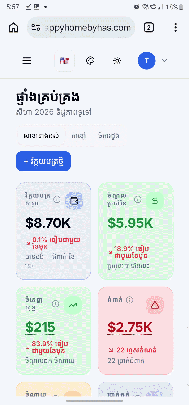 Happy Home dashboard on a phone (1/2)