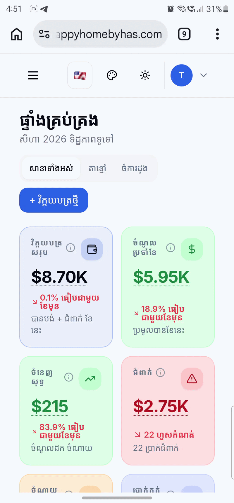 Happy Home dashboard on a phone (2/2)